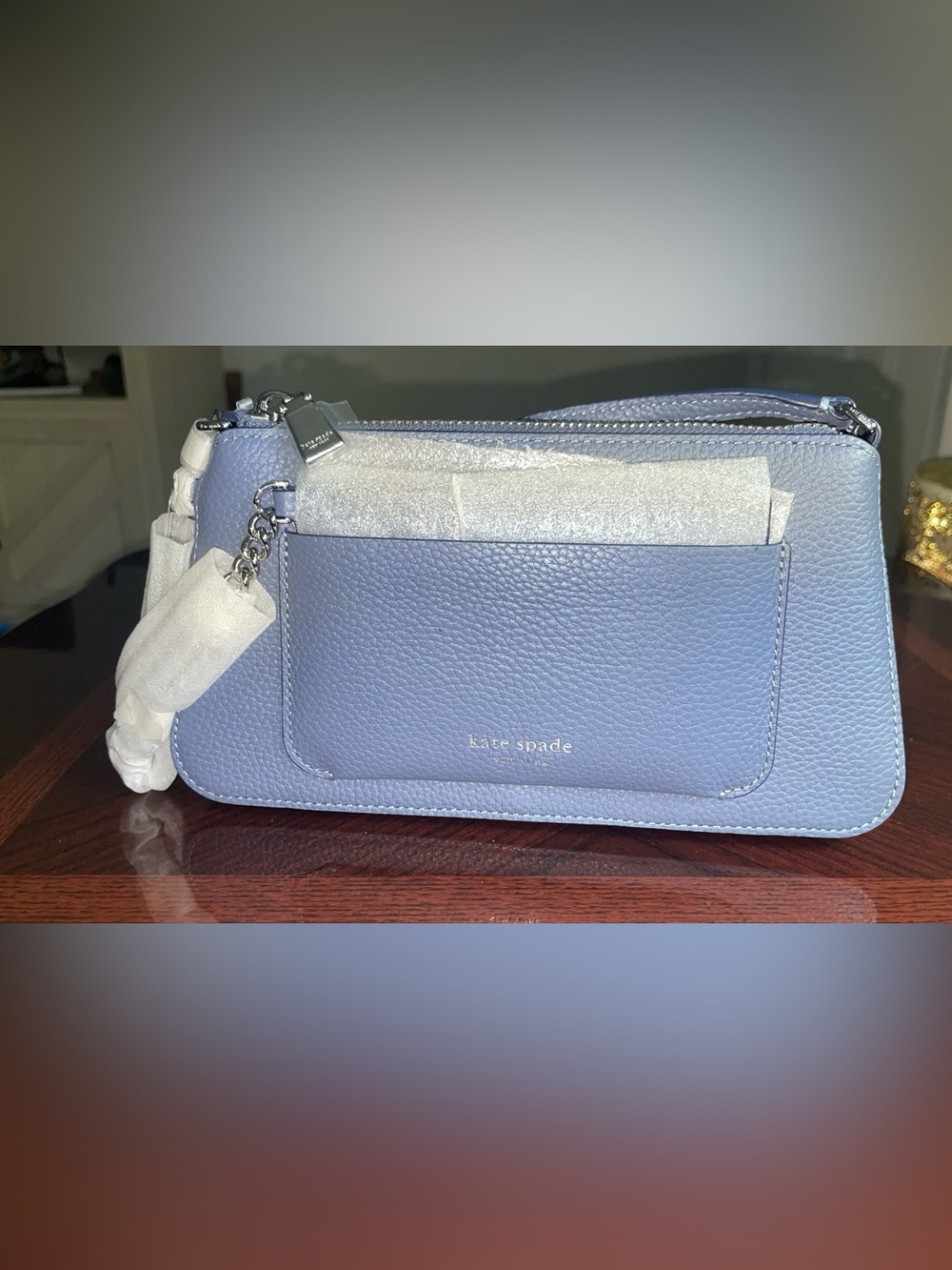 kate spade Pebbled Leather Crossbody in Lavender Blue